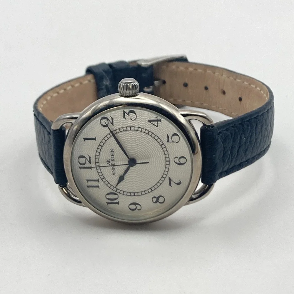 Anne Klein Women's Watch 33mm Silver Tone Easy Reader Leather New Battery 8